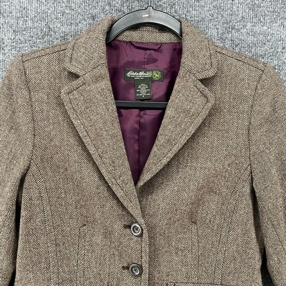 Eddie Bauer Blazer Wool‎ Jacket Womens 4 Brown Single Button Up Academia Office
